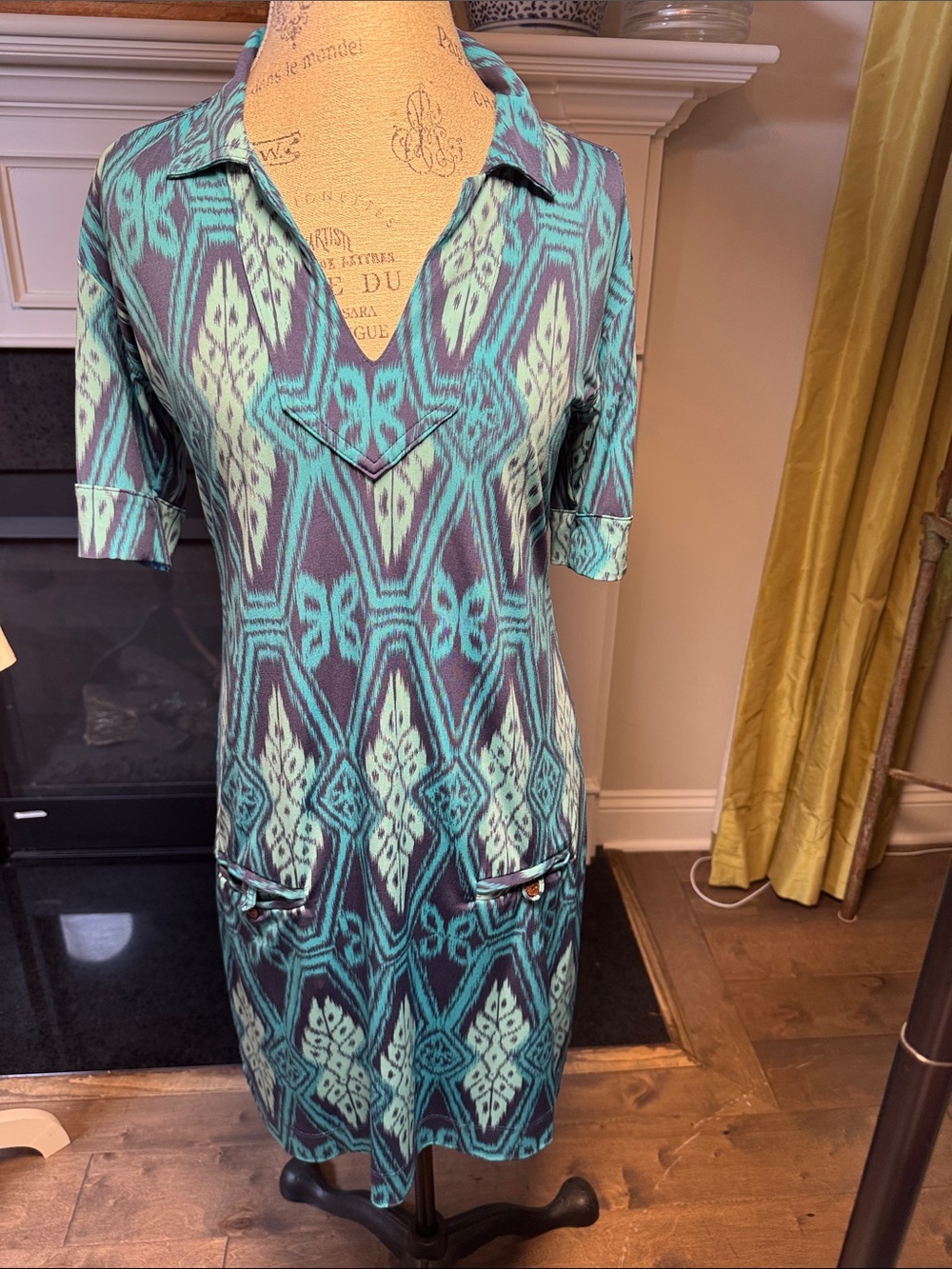 Tori Richard Teal and Navy Printed Shift size medium